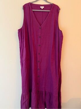 4X Sleeveless Button-Front Linen Dress in Deep Magenta
